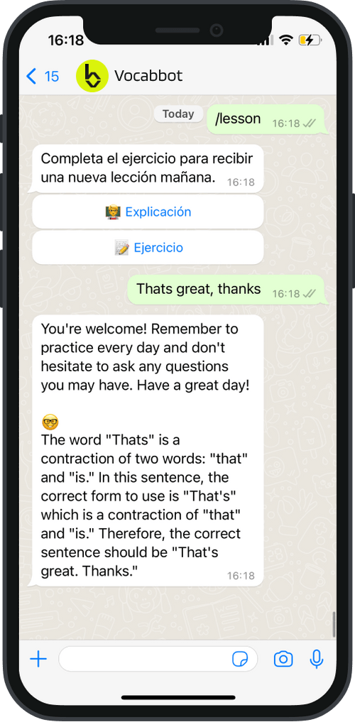 Whatsapp VocabBot chat